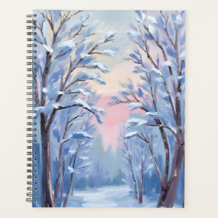 Winter Sneeuw Bos Waterverf Hout Schilderij Planner