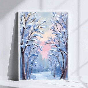 Winter Sneeuw Bos Waterverf Hout Schilderij Poster