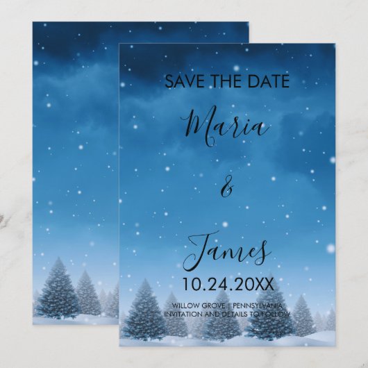 Winter Sneeuw Bruiloft Save The Date (Voorkant / Achterkant)