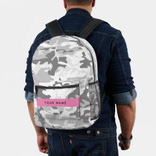 Winter Sneeuw Grijs Camouflage Je naam Personalise Bedrukte Rugzak