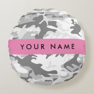Winter Sneeuw Grijs Camouflage Je naam Personalise Rond Kussen