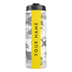 Winter Sneeuw Grijs Camouflage Je naam Personalise Thermosbeker