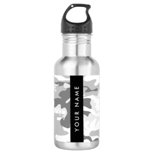 Winter Sneeuw Grijs Camouflage Je naam Personalise Waterfles