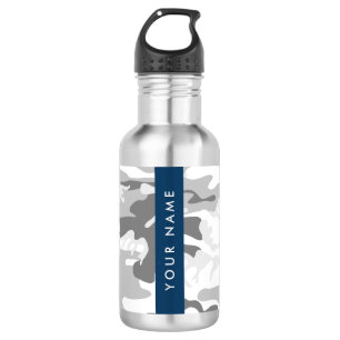 Winter Sneeuw Grijs Camouflage Je naam Personalise Waterfles