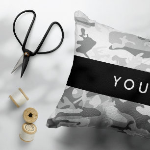 Winter Sneeuw Grijs Camouflage Jouw naam Personali Accent Kussen