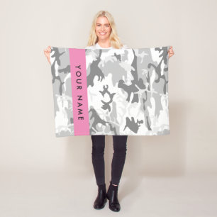 Winter Sneeuw Grijs Camouflage Jouw naam Personali Fleece Deken