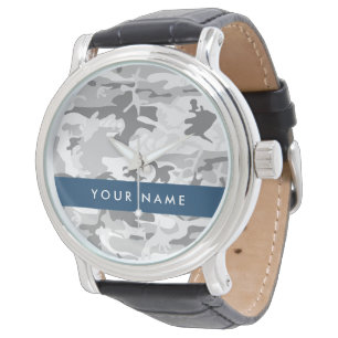 Winter Sneeuw Grijs Camouflage Jouw naam Personali Horloge
