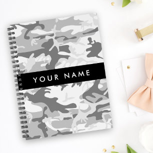 Winter Sneeuw Grijs Camouflage Jouw naam Personali Notitieboek