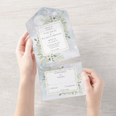 Winter Sneeuw Groen Monogram Bruiloft All In One Uitnodiging (Afscheurbaar)