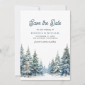 Winter Sneeuw Grove Dennenen QR Code Huwelijksfoto Save The Date (Voorkant)