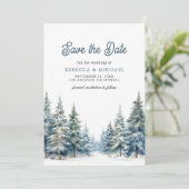 Winter Sneeuw Grove Dennenen QR Code Huwelijksfoto Save The Date (Staand voorkant)