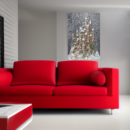 Winter, sneeuw, kasteel| AI Art Poster