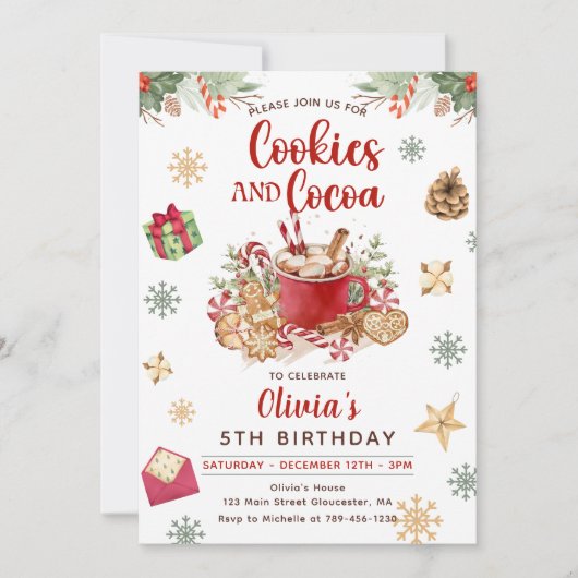 Winter Sneeuw Kerstkoekjes en Cacao Verjaardag Kaart (Voorkant)