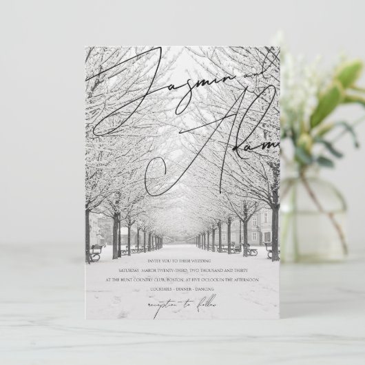 Winter Sneeuw Landschap Schilderachtig Script Brui Kaart (Staand voorkant)