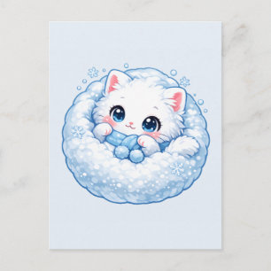 Winter Sneeuw Nest Kitty – Schattige Knusse Kat Briefkaart