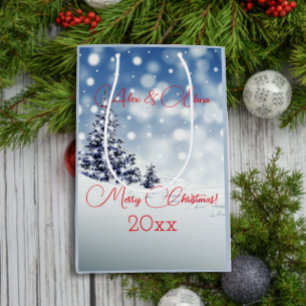 Winter sneeuw retro letter wenst lichtblauw medium cadeauzakje