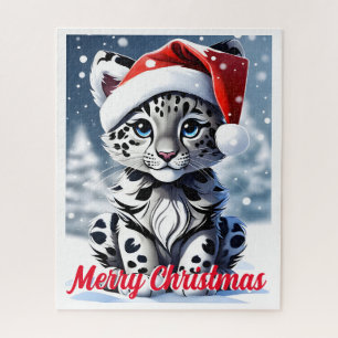 Winter Sneeuw Santa Schattige Sneeuw Leopard Cub K Legpuzzel