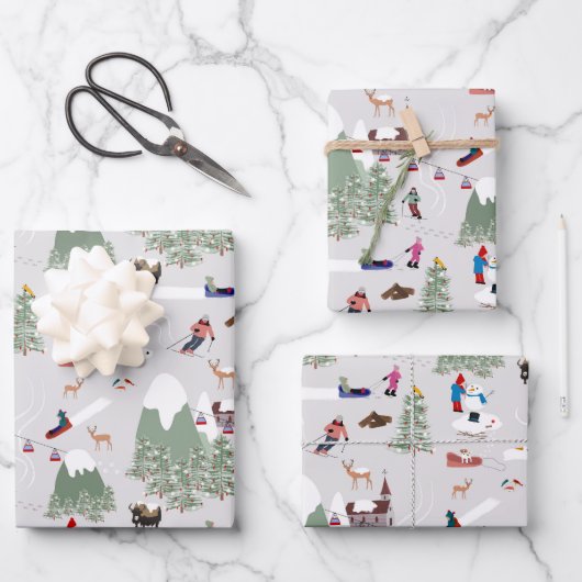 Winter Sneeuw Skiën Mountain Skigebieden Landschap Inpakpapier Vel (Voorkant)