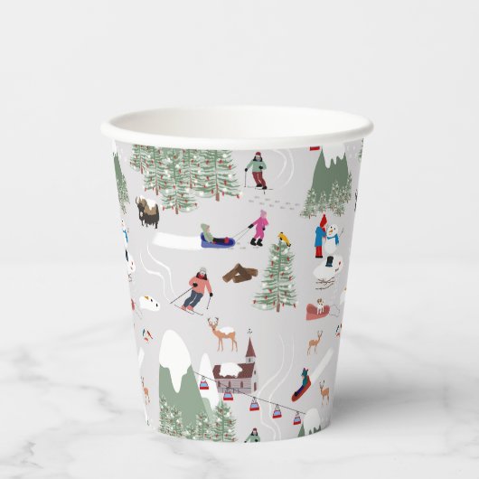 Winter Sneeuw Skiën Mountain Skigebieden Landschap Papieren Bekers (Voorkant)