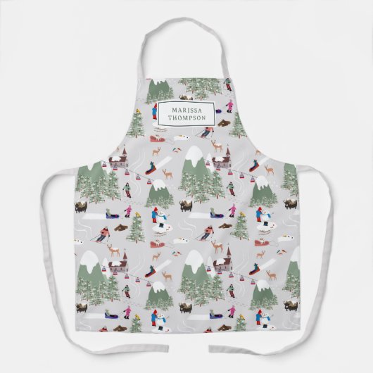 Winter Sneeuw Skiën Mountain Skigebieden Landschap Schort (Voorkant)