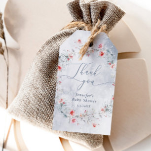 Winter sneeuw stoffige blauwe krans Dank u Cadeaulabel