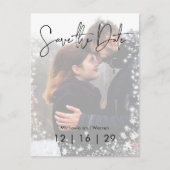 Winter Sneeuwfotoweddenschap Save the Date Briefka Aankondigingskaart (Voorkant)