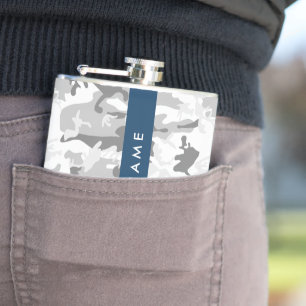 Winter Sneeuwgrijs Camouflage Jouw naam Personalis Heupfles