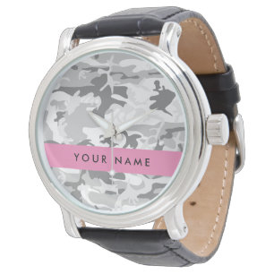 Winter Sneeuwgrijs Camouflage Jouw naam Personalis Horloge