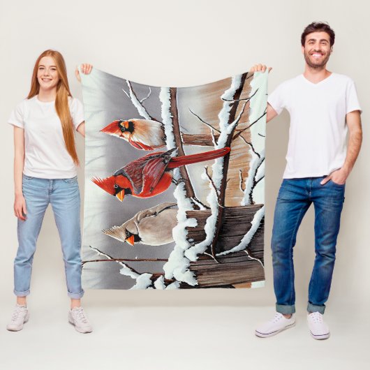 Winter Sneeuwkerstmooie rode kardinalen Fleece Deken (In situ)