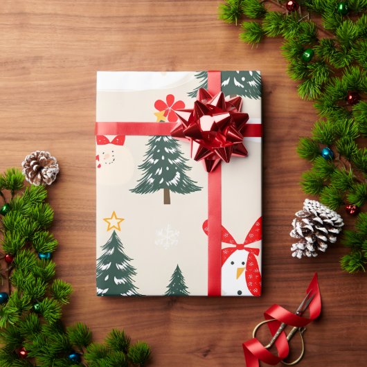 Winter Sneeuwman en kerstbomen Cadeaupapier (Feestdagen Geschenken)