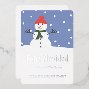 Winter Sneeuwman Feliz Navidad  y Prospero Año Nue Folie Feestdagenkaart