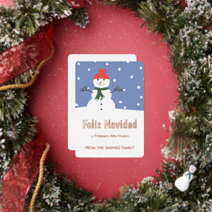 Winter Sneeuwman Feliz Navidad  y Prospero Año Nue Folie Feestdagenkaart