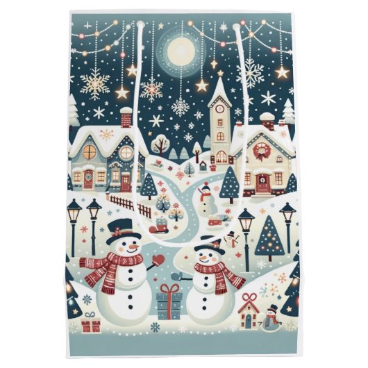 Winter Sneeuwman Scène Medium Cadeauzakje (Achterkant)