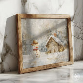 Winter Sneeuwman Scène Schilderen Rustieke Kerstmi Poster