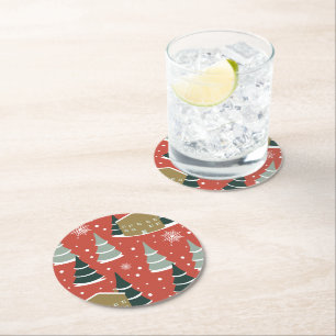 Winter Sneeuwrijke Pine Wonderland Ronde Kartonnen Onderzetter