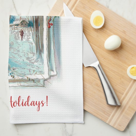   Winter Sneeuwscène met Holly Theedoek (Quarter Fold)