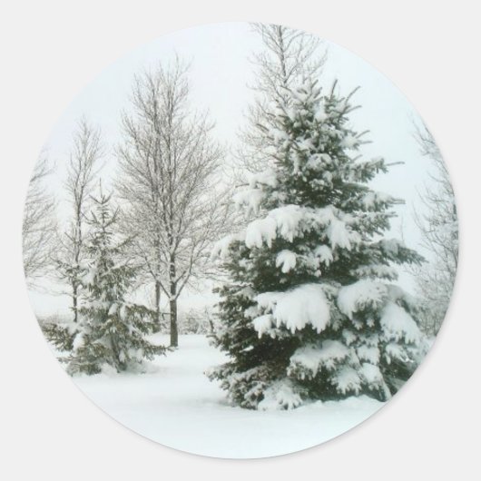 Winter Sneeuwscene Ronde Sticker (Voorkant)