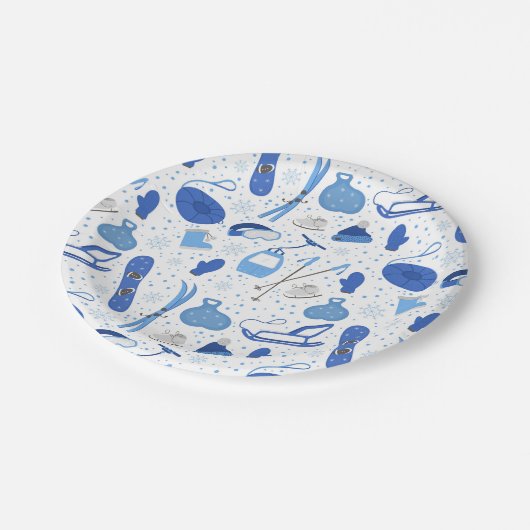 Winter Sneeuwsport Skiing Snowboarding Fun Pattern Papieren Bordje (Gekanteld)