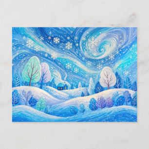 Winter Sneeuwstorm in een Gezellige Heuvel Landsch Briefkaart