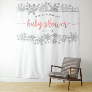 Winter Sneeuwvlok Baby Shower Achtergrond Foto Boo Wandkleed