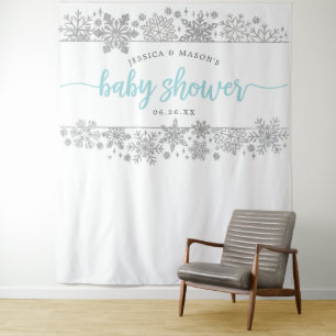 Winter Sneeuwvlok Baby Shower Achtergrond Foto Boo Wandkleed