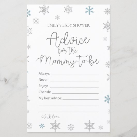 Winter Sneeuwvlok Baby Shower Spel PRINTED (Voorkant)