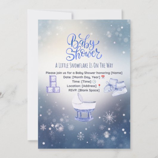 Winter Sneeuwvlok Baby Shower Uitnodiging (Voorkant)