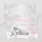 Winter Sneeuwvlok Beer Meisje Baby Douche Uitnodig Kaart (Voorkant / Achterkant)