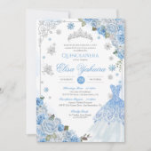 Winter Sneeuwvlok Ice Blue Zilver Quinceañera Kaart (Voorkant)