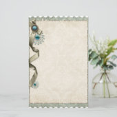 Winter sneeuwvlok lint damast blauwgroen crème Briefpapier (Staand voorkant)