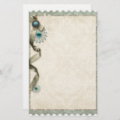 Winter sneeuwvlok lint damast blauwgroen crème Briefpapier (Voorkant / Achterkant)