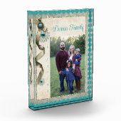  Winter sneeuwvlok lint damast blauwgroen Fotoblokken (Links)