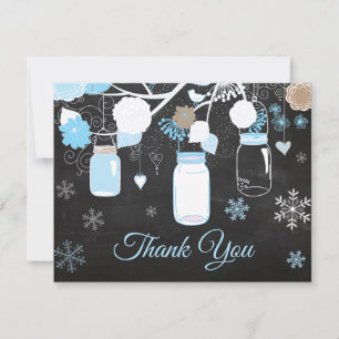 Winter Sneeuwvlok Mason Jar Blauwe Bedankkaart