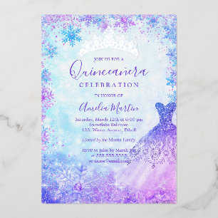 Winter Sneeuwvlok Paars Roze Blauw Quinceanera Fol Folie Uitnodiging